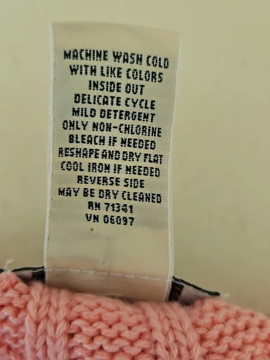 L.L. Bean Pink Cable Knit Cotton Cardigan Button Front XS - Picture 7 of 8